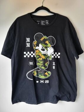 Disney Black Tee with Camo Mickey Graphic